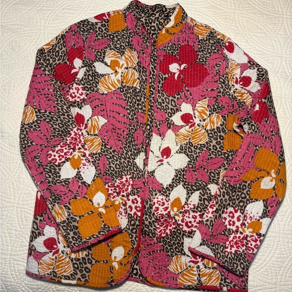 Animal Print Jacket  Quilted Blazer Reversible and Dark Floral Print - Picture 6 of 13